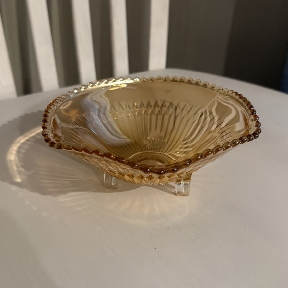 Vtg Marigold Amber‎ Depression Carnival Glass Candy Trinket Dish Bowl 3-Footed - Picture 3 of 6